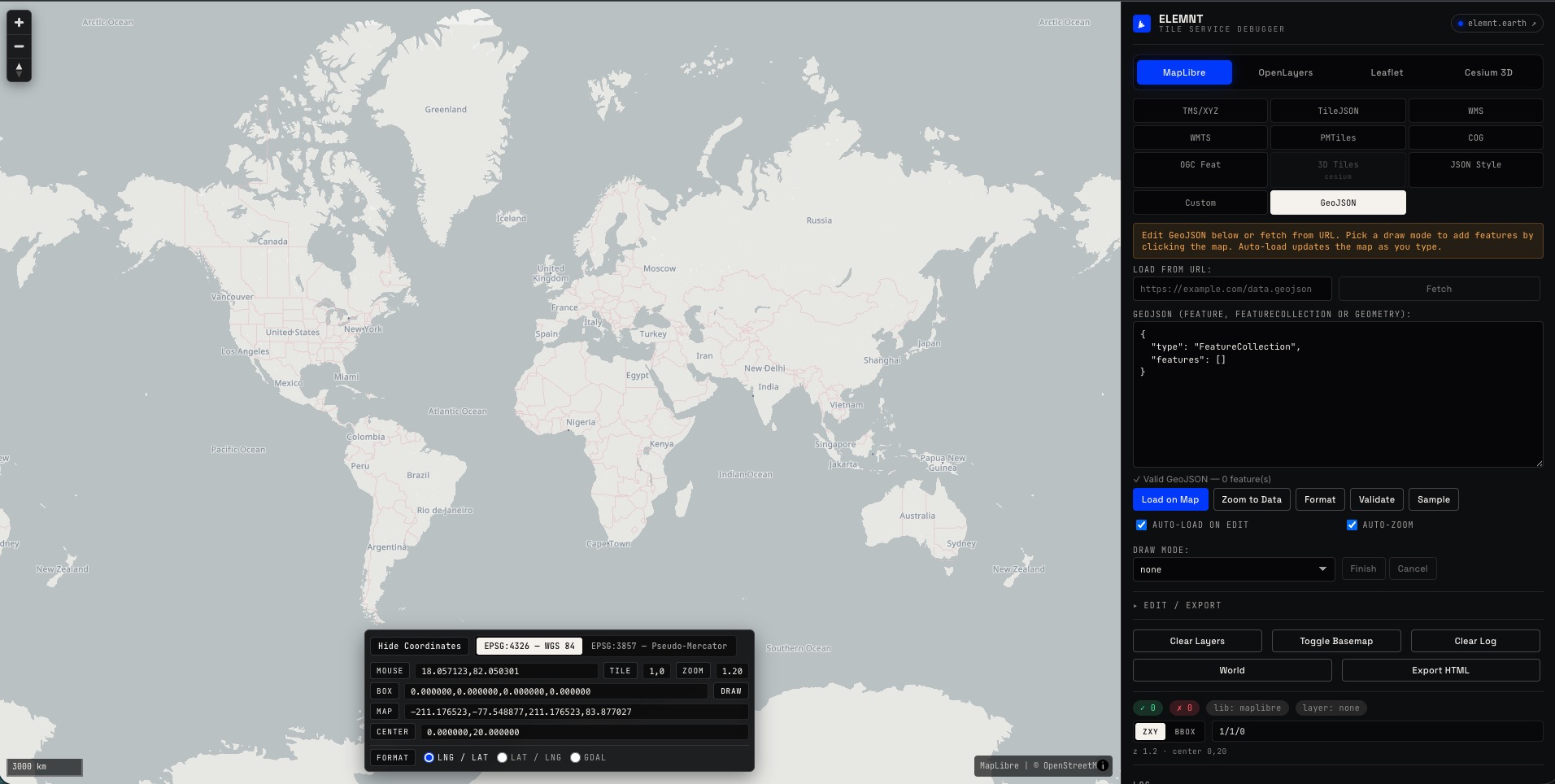 GeoDebug inspecting a tile service in the browser