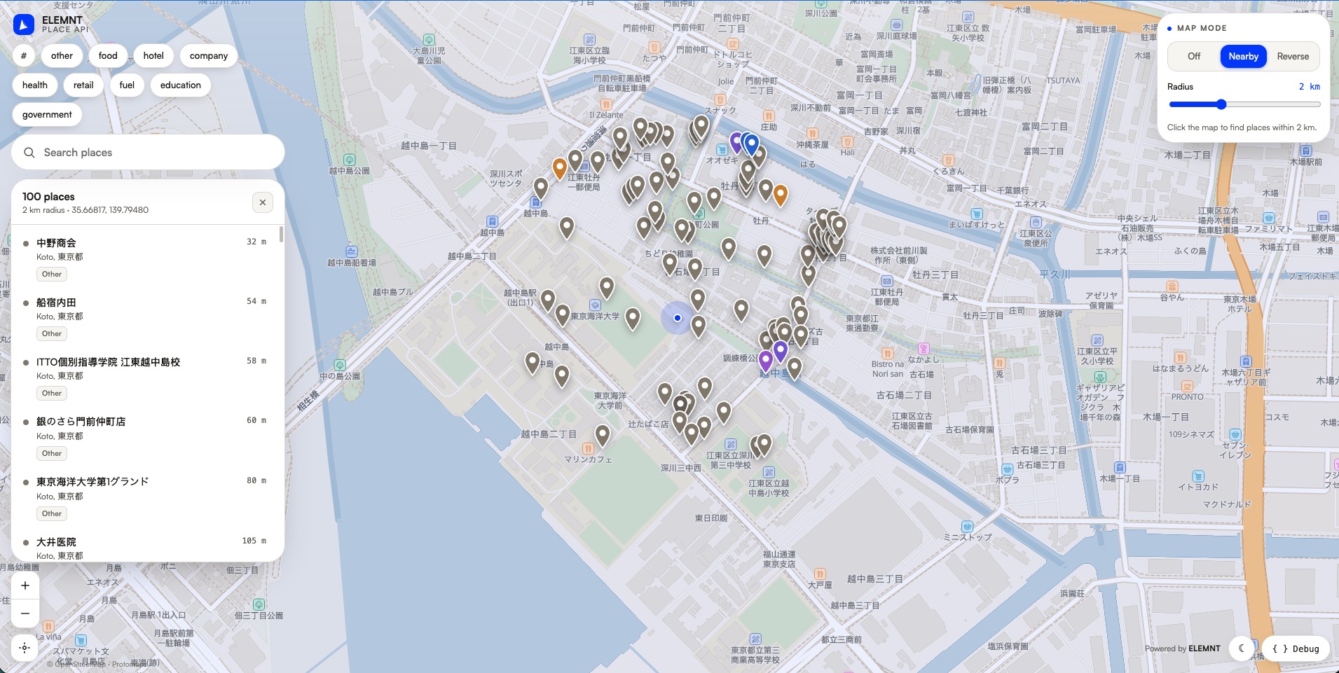 ELEMNT Place exploring points of interest on an interactive map